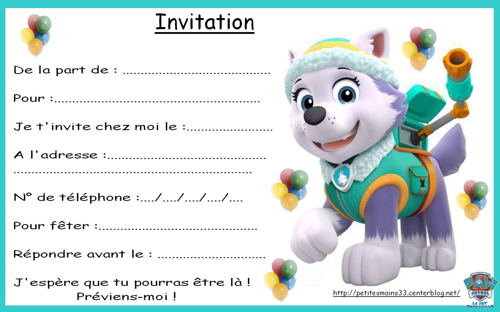 carte invitation pat patrouille