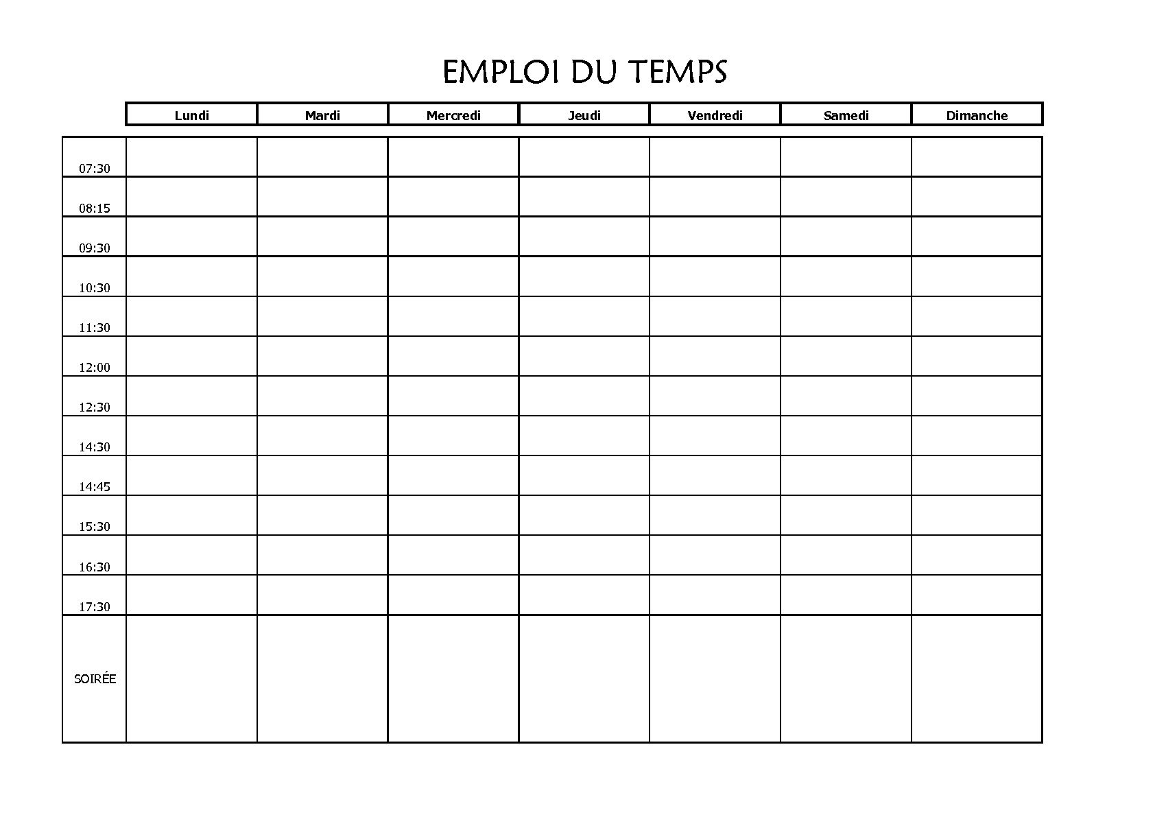 emploi du temps vierge